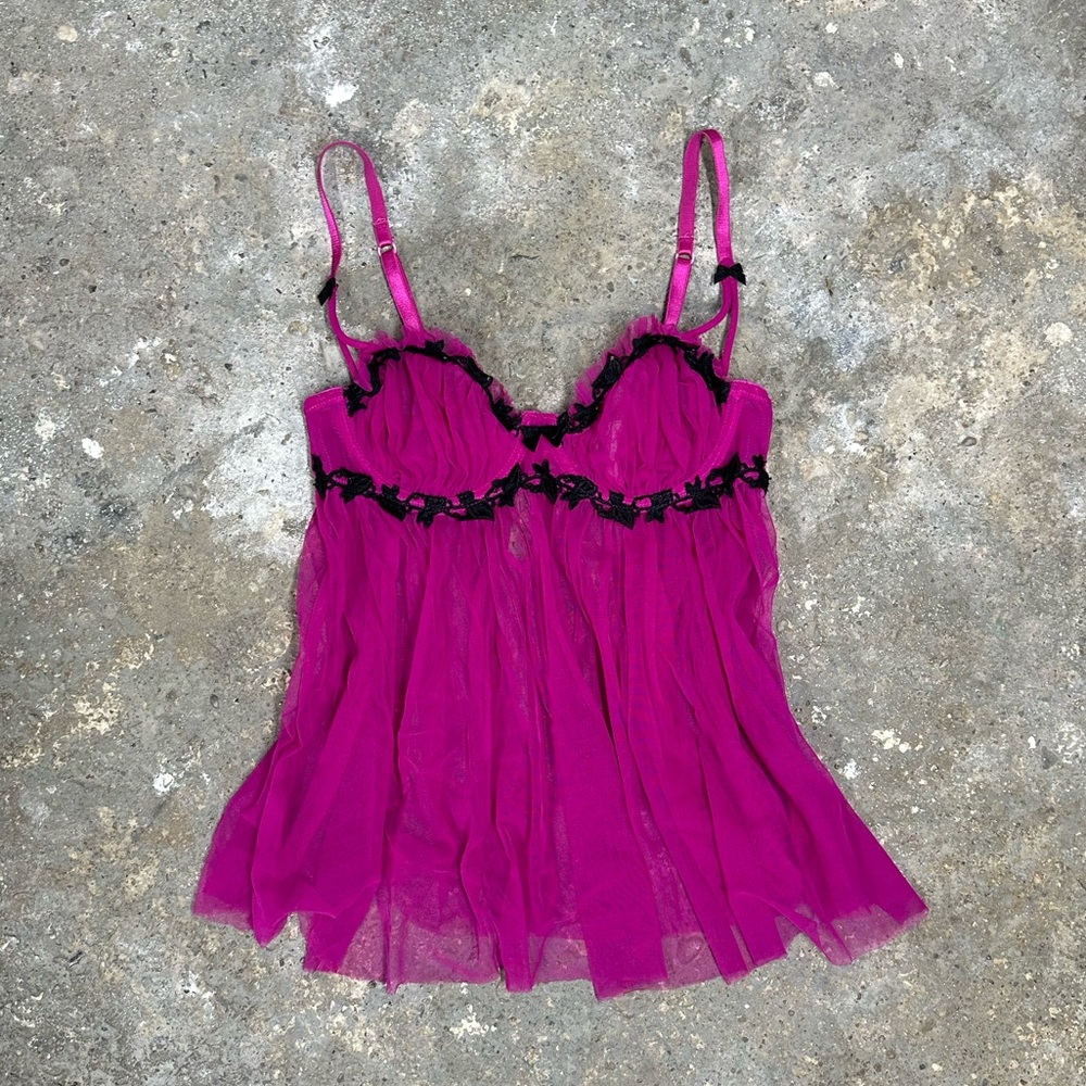 Fuchsia Pink Sheer Ruch Lingerie Top
